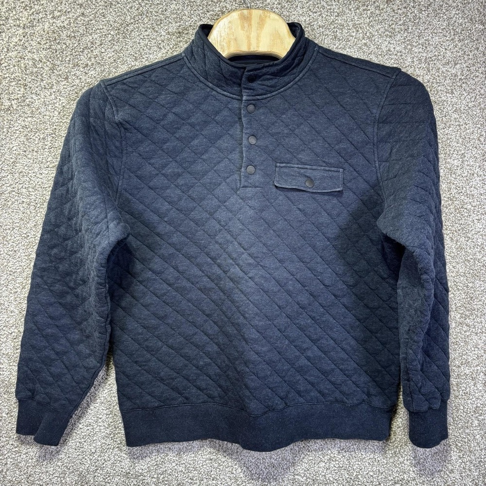 Faherty Brand Sweatshirt Mens Large Blue Quilted Snap Mock Neck Pullover Pocket
